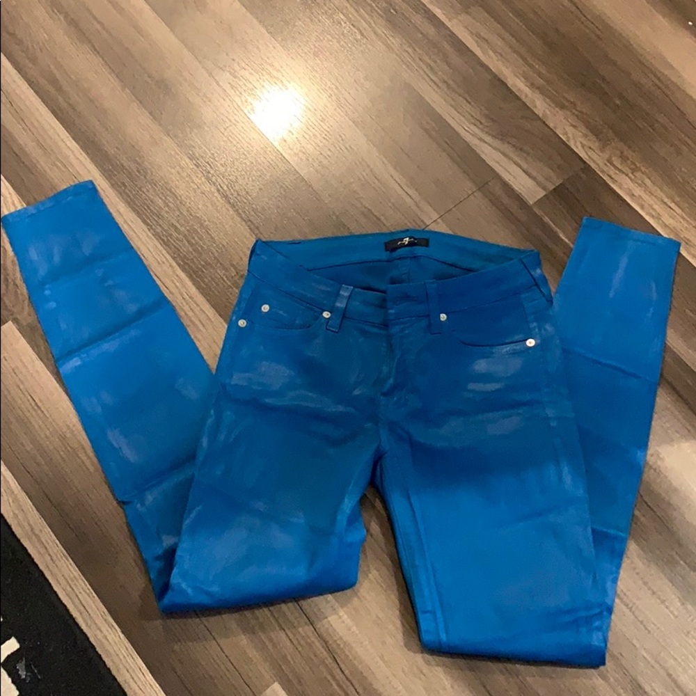 Teal 7 For All Mankind jeans. Stretchy. Skinny.